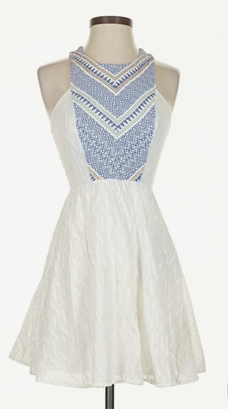 Flying Tomato Womens Medium Embroidered Sleeveless Dress White 100% Cotton Boho